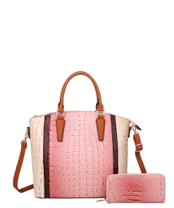 2in1 Alligator Croc Fashion Handbag with Wallet CY-7188W PINK